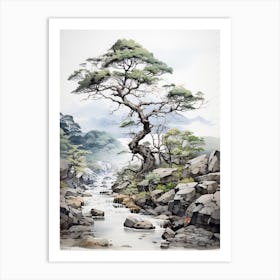 Shikoku Pilgrimage In Shikoku, Japanese Brush Painting, Ukiyo E, Minimal 3 Art Print