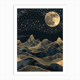 Moon And Stars In The Sky Art Print