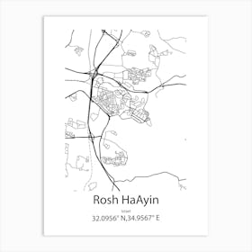 Rosh Haayin,Israel Minimalist Map Art Print