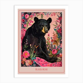 Floral Animal Painting Black Bear 4 Poster Art Print