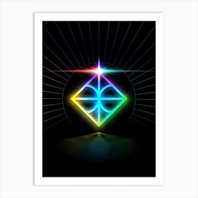 Neon Geometric Glyph in Candy Blue and Pink with Rainbow Sparkle on Black n.0094 Art Print