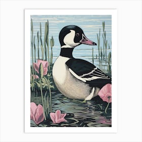 Vintage Bird Linocut Bufflehead 1 Art Print