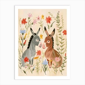 Folksy Floral Animal Drawing Donkey 4 Art Print