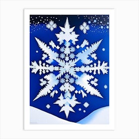 Diamond Dust, Snowflakes, Blue & White Illustration Art Print