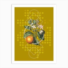 Vintage Bitter Orange Botanical with Geometric Line Motif and Dot Pattern n.0301 Art Print