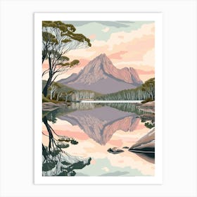 Cradle Mountain Australia Color Line Drawing (3) Art Print