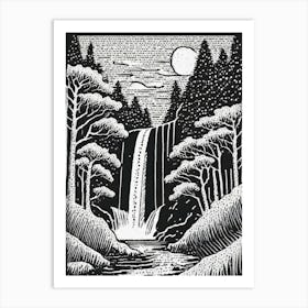 A Majestic Waterfall In A Lush Forest Setting Ukiyo-E Style Art Print