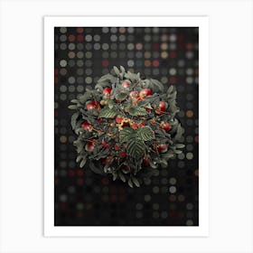 Vintage Raspberry Fruit Wreath on Dot Bokeh Pattern n.0002 Art Print
