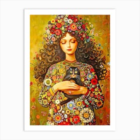 Woman and cat 3 Art Print