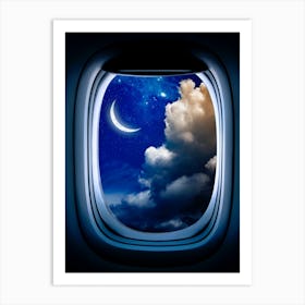 Airplane window with Moon, porthole #3 Art Print