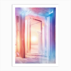 Geometric Portal Swirled With Dreamy Abstract Pastel Sky Prismatic Refractions Within Sleek Shar (1) 2 Art Print