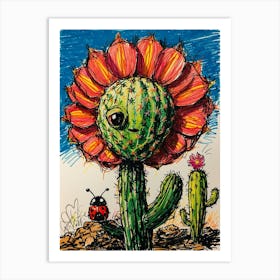 Ladybug And Cactus 1 Art Print