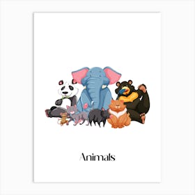50.Beautiful jungle animals. Fun. Play. Souvenir photo. World Animal Day. Nursery rooms. Children: Decorate the place to make it look more beautiful. Art Print