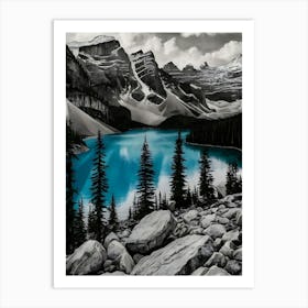 Black And White Mountain Lake Art Print