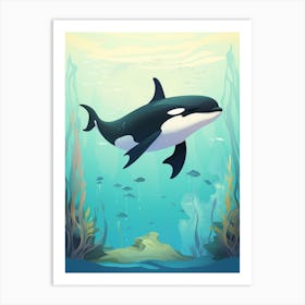 Orca Whale Turquoise Underwater Block Colour Illustration Art Print
