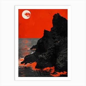 Red Moon Over The Ocean 1 Art Print