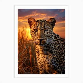 African Leopard Sunset Portrait 4 Art Print