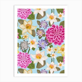 Daffodil Clematis Floral Art Print