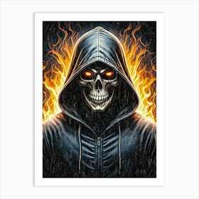 Hoodie Skull Burning Fire Poster