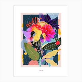 Dahlia 3 Neon Flower Collage Poster Art Print