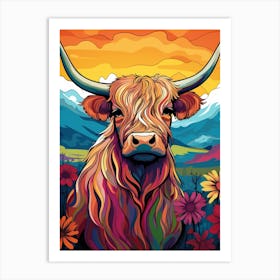 Floral Illustration Of Highland Cow 2 Art Print