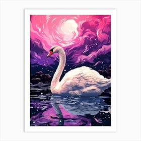 Swan In The Moonlight 1 Art Print