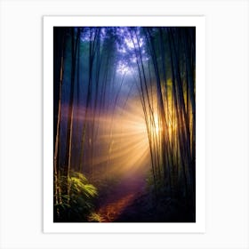 Twilight Glow Casting Ethereal Light On A Dense Bamboo Forest Shafts Of Fading Sunlight Filtering T Art Print