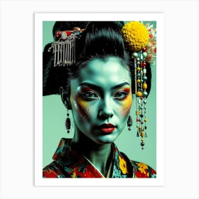 Geisha Grunge Texture Portrait Art Print