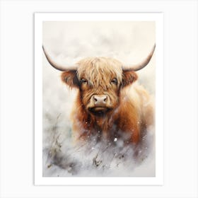 Watercolour Of Highland Cow In The Storm 2 Art Print