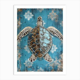 Blue Ornamental Sea Turtle 2 Art Print