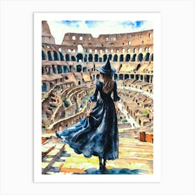 The Witch in Rome ~ A Witch Travels to the Colosseum - Ancient World Monument, Witchy Watercolor Artwork by Lyra the Lavender Witch - Pagan Fairytale Magical Art for Wicca, Wheel of the Year Gallery Wall Art Print
