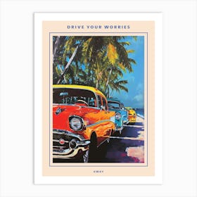Classic Cars With Palm Trees Poster Art Print