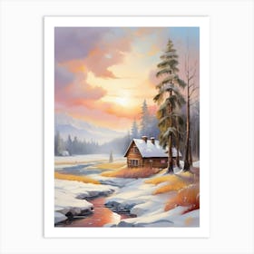 Cabin In The Snow Art Print