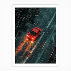 Car Driving In Rain Art Print