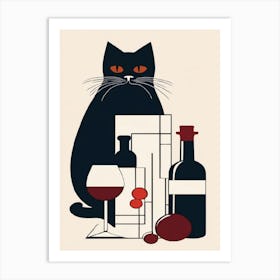 Cat And Wine Art Print