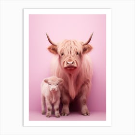 Portrait Of Highland Cow With Calf 2 Art Print