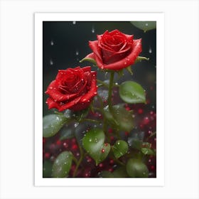 Red Roses At Rainy With Water Droplets Vertical Composition 5 Art Print