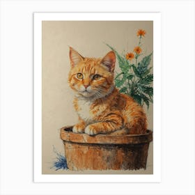Orange Tabby Cat In Pot Art Print