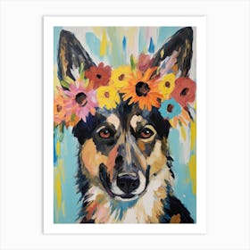 German Shepherd Portrait With A Flower Crown, Matisse Painting Style 1 Art Print