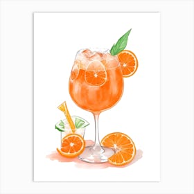 Aperol With Ice And Orange Watercolor Vertical Composition 4 Art Print