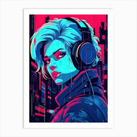 Girl With Headphones 4 Art Print