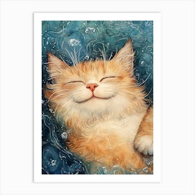 Happy Orange Cat Floating on Water 2 Art Print