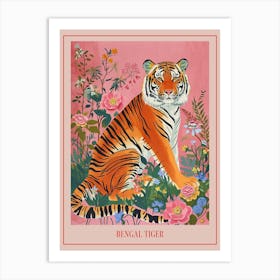 Floral Animal Painting Bengal Tiger 2 Poster Art Print