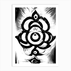 Om Aum, Symbol, Third Eye Black & White Art Print