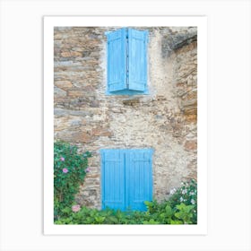 Vintage blue shutters in a village in the French pyrenees - street and travel photography by Christa Stroo Photography Art Print