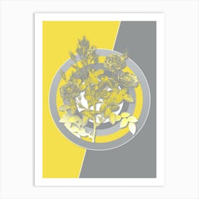 Vintage Rosier Pompon Botanical Geometric Art in Yellow and Gray n.025 Art Print