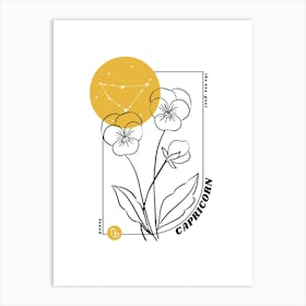 Capricorn Birth Flower & Zodiac Sign Art Print
