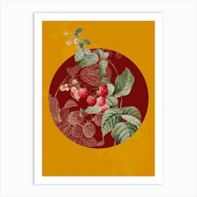 Vintage Botanical Red Berries on Circle Red on Yellow n.0330 Art Print