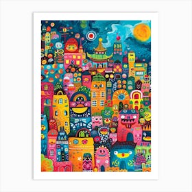 Kitsch Colourful Cityscape 2 Art Print