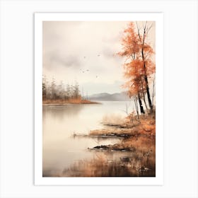 Lake In The Woods In Autumn, Painting 76 Art Print